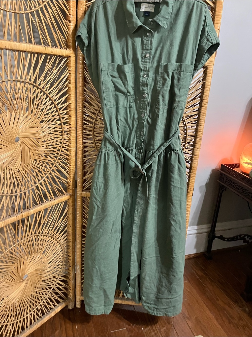 Universal Thread Olive Green Button-Front Midi Shirt Dress